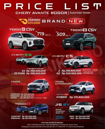 Pricelist Harga Chery margajaya 2025